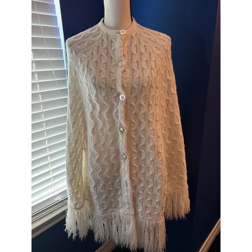 Vintage Cream Cable‑Knit Fringe Cardigan